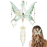 FRESHME Butterfly Hair Clip for Women - 1 Pc Green Fairy Hair Accessories with Tassel Butterfly Wings Elf Claw Clips Elven Hair Clamps for Photoshoot Prom Renfaire Fantasy Costume Cosplay