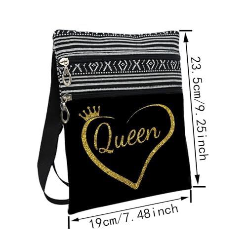 Queen Messenger Bag Small Ethnic Pattern Printed Adjustable Strap Crossbody Zipper Pouch Crown Love Phone Organizer Wallet Cute Shoulder Handbag For Women Friends2
