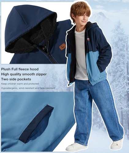 ZITY Boys Fleece Jacket Sherpa Lined Hoodie Zip Up Sweatshirts Windproof Outerwear Warm Autumn Winter Coat 6-15 Years3