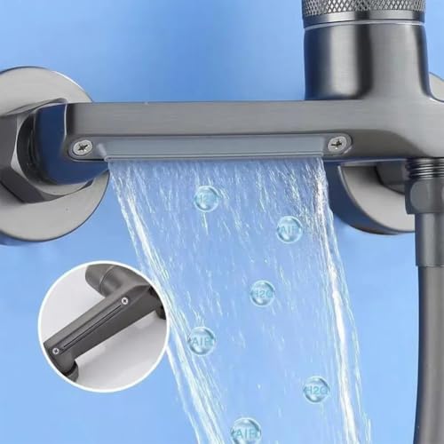 Robinet de baignoire cascade mural gris avec mitigeur et douchette - 5