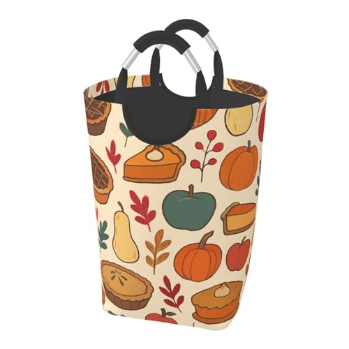 50l Laundry Basket Thanksgiving Pumpkin Pie Dessert Waterproof Laundry Hamper