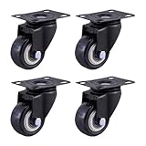 MroMax 1.5 Inch Swivel Caster Wheels, No Noise PVC Plate Casters Without Brake, Each Capacity 110lbs, Double Ball Bearing Black Swivel Plate Casters for Workbench and Furniture (Pack of 4)