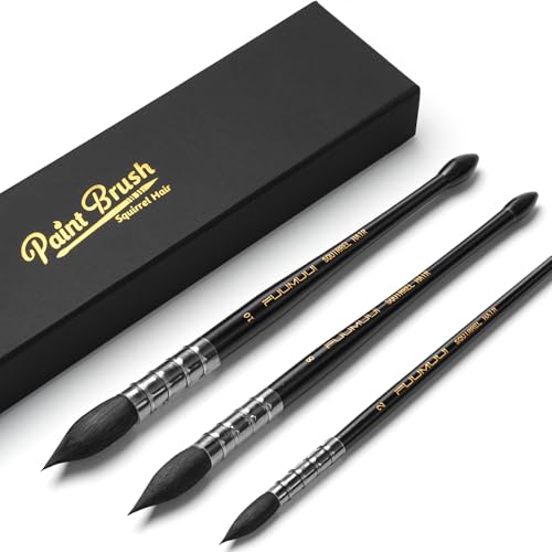 3PCS Squirrel Hair Watercolor Brushes, Fuumuui Professional Mop Round Quill Detail Fine Tip Watercolor Paint Brush Set for Water Color Gouache Ink Painting - Sizes #2, 8, 10 Size #2, #8, #10