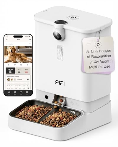 Automatic Cat Feeder with Camera, 6L Dual Hopper