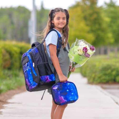 Fenrici Galaxy Backpack And Lunch Box Set For Girls And Boys, 18 Inch Large School Bag And Insulated Lunch Box For Kids, Purple, Galaxy #TOP4