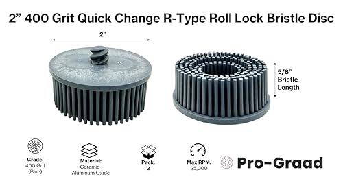 Image of 2 inch 400 Grit Blue R-Type Bristle Disc 2 Pack | Ceramic-Aluminum Oxide for Fine Blending, Smoothing & Semi-Polishing | Quick Change Roll Lock | Pack of 2