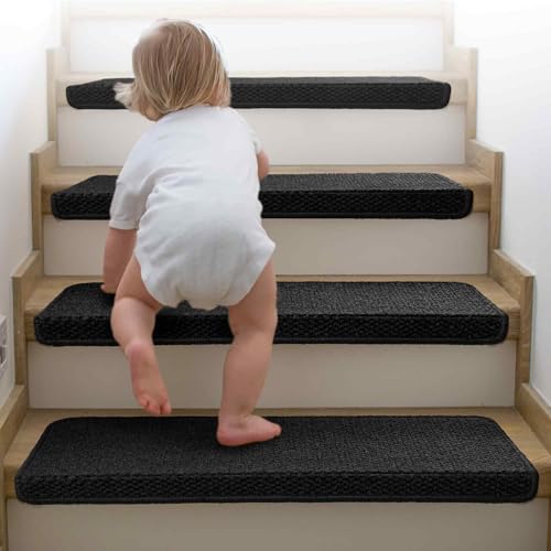 Brakki Bullnose Carpet Stair Treads, Non Slip for Wooden Steps Indoor, Runner, Soft Rugs for Pets, Edging Protectors, Washable, 29.5"x9.5"x1.5" 14pcs, Black by Brakki - Image 3