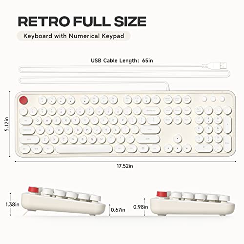 Atelus Usb Wired Computer Keyboard - Retro Typewriter Keyboard - Full Size Keyboard With Number Pad For Pc Laptop Desktop Windows (Creamy White) #TOP6