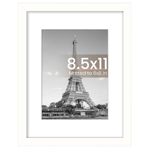 Image of upsimples 8.5 By 11 Picture Frame, Display Pictures 6x8 with Mat or 8.5 x 11 Without, Wall Hanging Photo Frames, White, 1 Pack