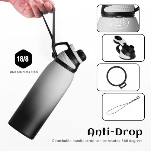 Image of Fjbottle 32oz Stainless Steel Insulated Water Bottle No Straw Spout Lid | Leakproof Keeps Cold 24H, Double Wall Vacuum Insulated, BPA Free, Easy to Clean Sports Water Bottle for Gym Hiking & Outdoor