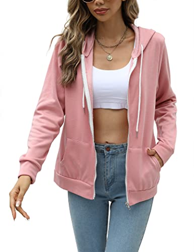 Pogtmm For Women Sweatshirts For Womens Active Long Sleeve Hooded Sweatshirts Lightweight Full Zip Pockets Jacket Coat (Pink, Medium ) #TOP1