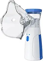 Nebulizador Inalador Portátil Mesh Silencioso, Branco e Azul, USB e Pilha AA, com Máscaras Adulto e Infantil, Cabo USB Incluído