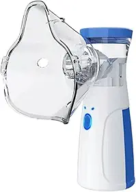 Nebulizador Inalador Portátil Mesh Silencioso, Branco e Azul, USB e Pilha AA, com Máscaras Adulto e Infantil, Cabo USB Incluído