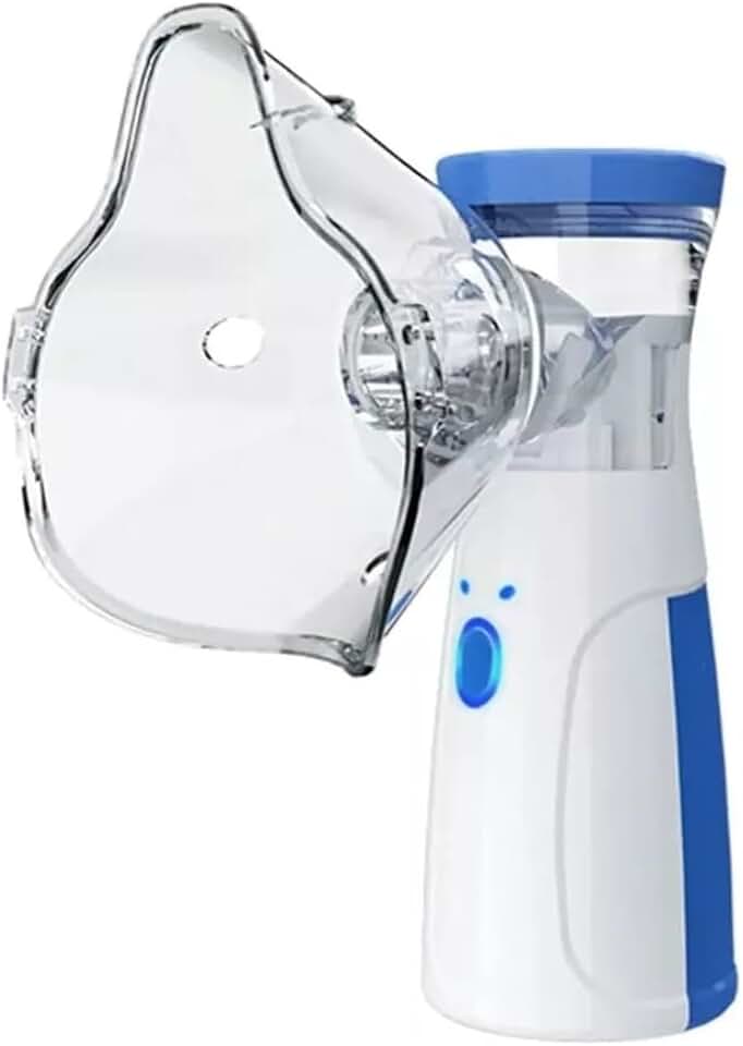 Nebulizador Inalador Portátil Mesh Silencioso, Branco e Azul, USB e Pilha AA, com Máscaras Adulto e Infantil, Cabo USB Incluído