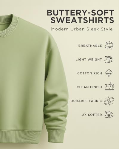 Image of Nobero Oversized Sweatshirts for Man Stylish Crew Neck | 280 GSM Rich Cotton Fleece Solid Oversized Fit Full Sleeve Sweatshirt for Men | Stylish Casual Wear Winter Sweatshirt for Men