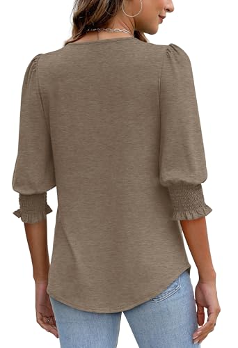 Image of XIEERDUO Blouses for Women Dressy Casual 3 /4 Length Sleeve Womens Tops with Smocked Cuffs