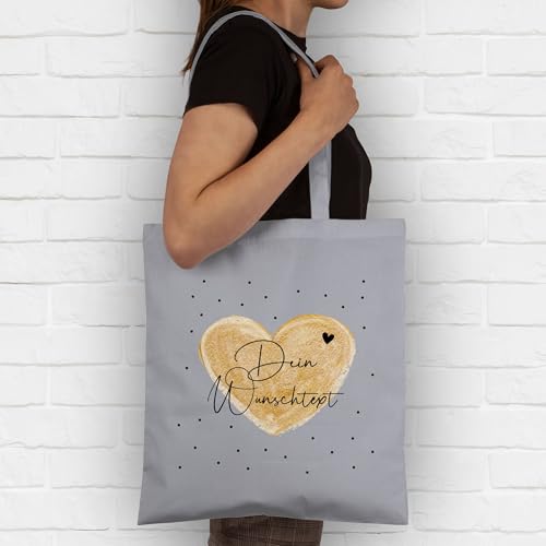 Baumwolltasche - Aufdruck selbst gestalten - Dein Wunschtext I Geschenk personalisiert Weihnachten I Vatertag I Muttertag I Geburtstag - Unisize - Hellgrau - herz bag jutebeutel