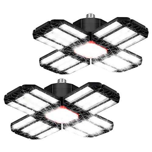 Fiqops LED Garagenleuchte Werkstattlampe, 200W Garagenbeleuchtung 20000LM 6500K Verformbare Deckenlampe mit 12 Verstellbaren Paneelen, E27/E26 für Werkstatt, Garage, Keller(2 Stücke) Cover