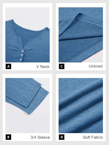 Beautife Womens Plus Size T-Shirts V Neck 3/4 Sleeve Tops Henley Shirts