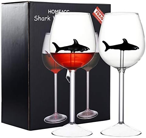 PolSurdy Black Shark Wine Glass Set of 2 for Shark Lover Gifts, Goblet Wine Cocktail Juice Glass for Housewarming, Wedding, Kitchen Bar Celebration (10OZ，2Pcs)