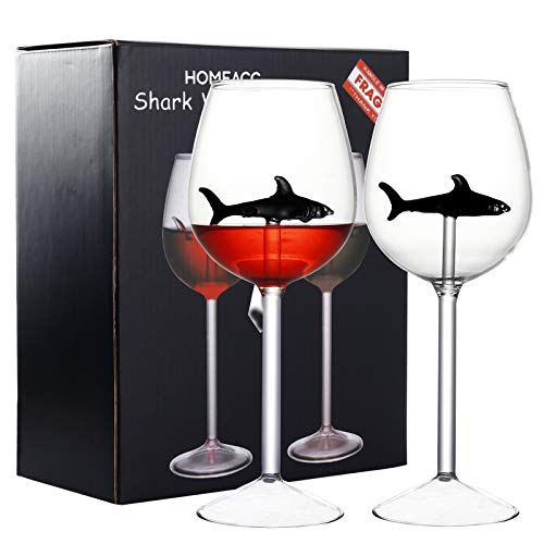 Polsurdy Black Shark Wine Glass Set Of 2 For Shark Lover Gifts, Goblet Wine Cocktail Juice Glass For Housewarming, Wedding, Kitchen Bar Celebration (10Oz，2Pcs) #TOP1