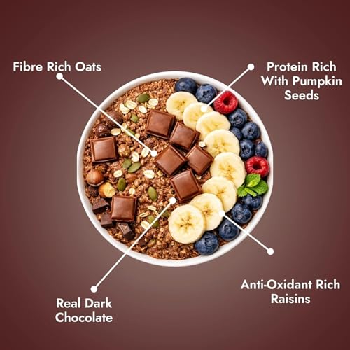 Image of Yolo Roots 26gm High Protein Super Oats 1 Kg | Real Dark Chocolate with Pumpkin Seeds, Raisins and Chia Seeds| No Added Refined Sugar