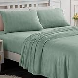 Softan Fleece Sheets Full Size, Flannel Like Soft, Fuzzy Warm Plush Sheets, Velvet Polar Microfleece Bedding for Winter, Sage Green