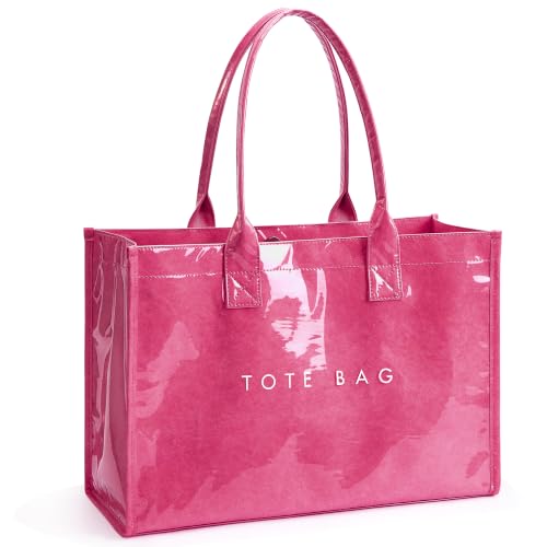 Image of KALIDI PVC Tote Bag Women's Kraft Paper Work Handbags Purses with Top Handle
