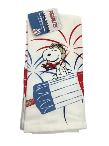 Rae Dunn Peanuts Fourth of July Independence Day Kitchen Towels, Set of 2, Firecracker Popsicle & Fireworks Design
