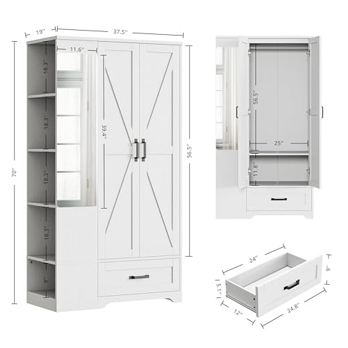 image for LIKIMIO Armoire Wardrobe Closet with Barn Doors and Drawers and Full M
