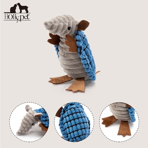 Hollypet Fluffy Dog Toys - Squeaky Plush Dog Toys for All Breeds, Stuffed Toys for Small Medium Large Dogs, Cute Animal-Big Armadillo Toys, Puppy Chew Toy with Clean Teeth| Blue Small - Image 3