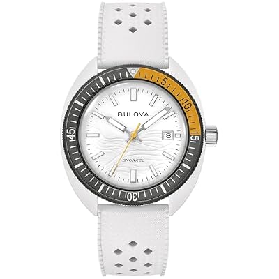 Bulova Orologio da uomo Oceanographer con boccaglio e cinturino in gomma perforata bianca, stile gabbiano: 98B459