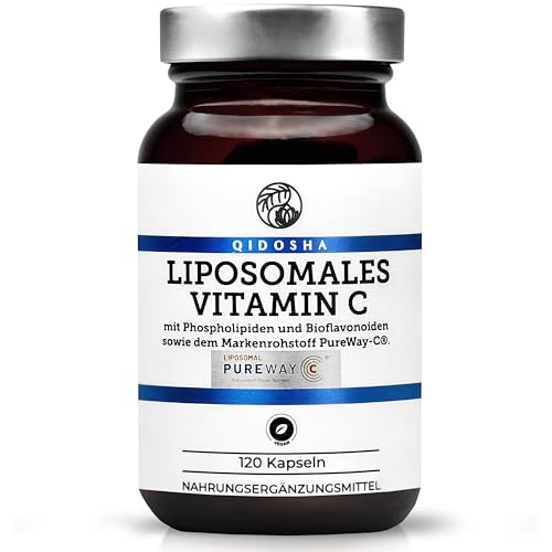 QIDOSHA Vitamin C Komplex liposomal mit dem Markenrohstoff PureWay-C 120 Kapseln im Apothekerglas Vitamin C liposomal plus Bioflavonoide deutsche Fertigung jede Charge in externem Labor geprüft