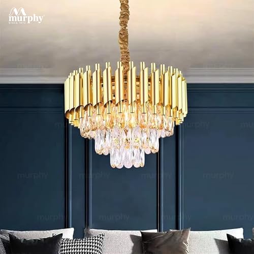 Image of Murphy Radiance 400mm Golden Crystal Pendant Light | Modern Round Ceiling Chandelier for Living Room, Bedroom & Hall (Antique Gold, 3-in-1 LED Plate - Warm White, Natural White, Cool White)