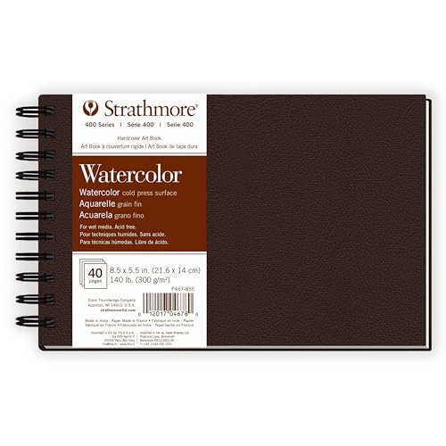 Image of Strathmore 400 Series Watercolor Paper Art Book, Matte Brown Cover, Natural White, Side Wire Binding, 20 Sheets, 8.5x5.5 inch