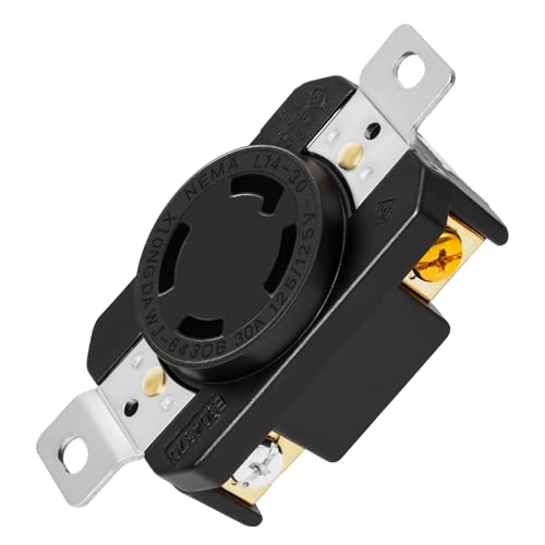 L14-30R Receptacle Outlet, 30 Amp 125/250V L14-30R Twist Lock Socket/Outlet for Generator, 3 Pole 4 Wire Grounding, Industrial Grade Heavy Duty, UL Listed (1 Pack, Black)