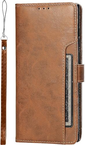 SaharaCase Genuine Leather Folio Wallet Case for Samsung Galaxy S24 Ultra - Integrated Kickstand, Full-Grain Genuine Leather, Wallet Compartments - Brown