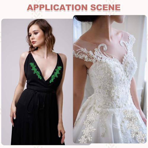 Patch applique strass dentelle rose broderie sequins couture perles 2pc - 7