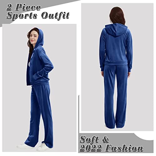 Vanars 2022 Womens Velour Tracksuit 2 Piece Outfits Set Full Zip Workout Hoodie Sweatshirt & Sweatpants With Pockets Fall Jogging Suits #TOP2