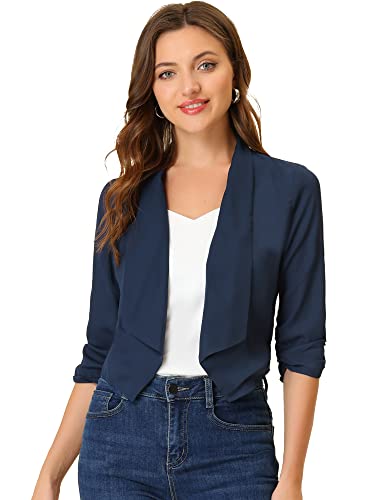 Image of Allegra K Summer Chiffon Bolero Shrug Blazer for Women's 3 /4 Ruched Sleeve Shawl Lapel Thin Lightweight Open Front Cardigans