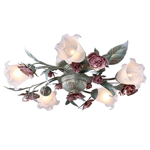 Plafonnier rustique aux motifs de roses roses avec culot E14 pour salon romantique