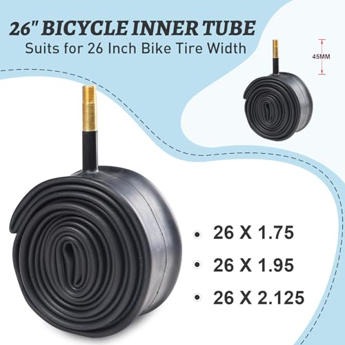 Image of WEEROCK 26 Inch Bike Inner Tube 26 x 1.75 /2.125 1 Pack Inner Tire AV 45MM Schrader Valve Compatible with 26 x 1.75 26 x 1.90 26 x 1.95 26 x 2.0 26 x 2.10 26 x 2.125 Bike Tires