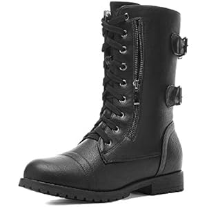 DREAM PAIRS Women's Mid Calf Built-in Wallet Pocket Lace up Military Combat Boots 6.5 Black