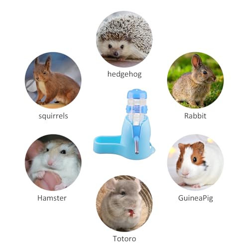 Tabanzhe Hamster Water Bottle with Stand,80ml Automatic Bottle Dispense with Food Container No Drip Leak-Proof Feeder Nozzle Water Auto Dispenser Stand for Small Animals Guinea Chinchillas Rat(Blue) - Image 5