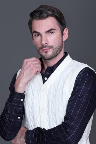 Image of V Neck Cardigans for Men - Woolen Sleeveless Sweater for Man Winter Wear