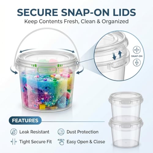 Image of Maxcheck 50 Pcs Containers Bulk with Lids and Handles Clear Plastic Storage Bucket Containers Mini Storage Case for DIY Party Art Craft Pigment Dough Cotton Candy Lotion Small Tools (16oz,Clear)