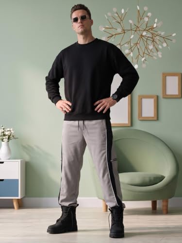 Image of Veirdo Cotton Poly Fleece Oversized Fit Full Sleeves Ribbed Solid Crew Neck Sweatshirt for Men