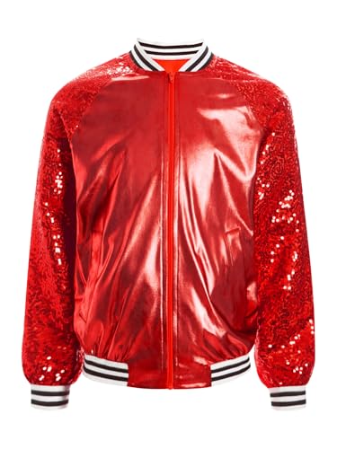 easyforever Kids Girls Sequin Jacket Zipper Long Sleeve Bomber Jacket Hip Hop Street Dance Coat Performance Outerwear3