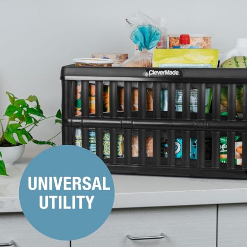 Image of CleverMade Collapsible Utility Crates, 60L Storage Crate, 3 Pack, Obsidian
