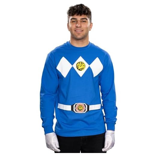 Power Rangers The Long Sleeve Ranger Costume Blue T-Shirt (Adult Medium)